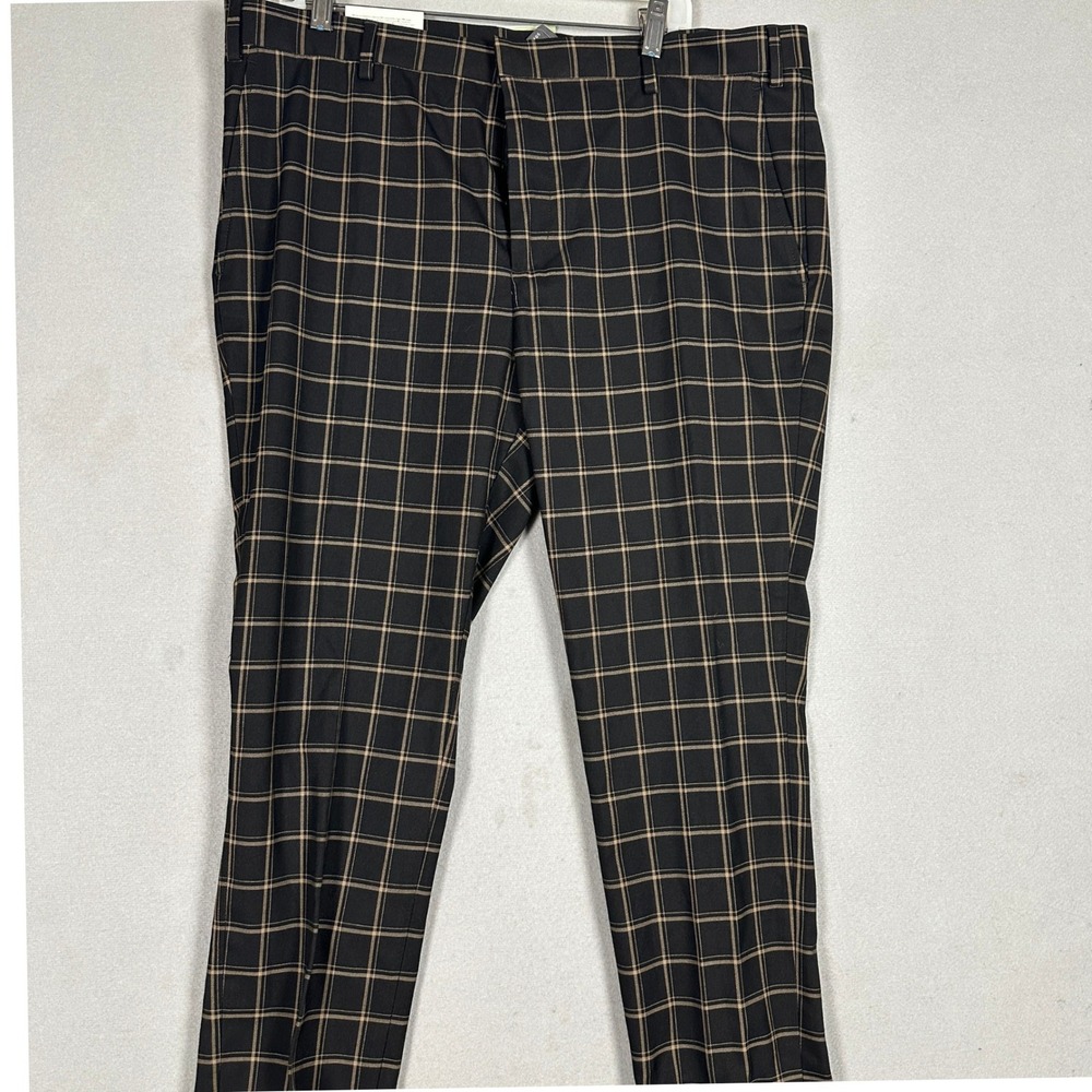 NEW H&M Pants Mens 38 Skinny Fit Cropped Black Plaid Tapered Cuffed Flat Front